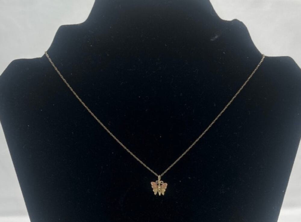 Black Hills Gold Butterfly Necklace 10K Yellow Rose Gold Pendant Chain Vintage